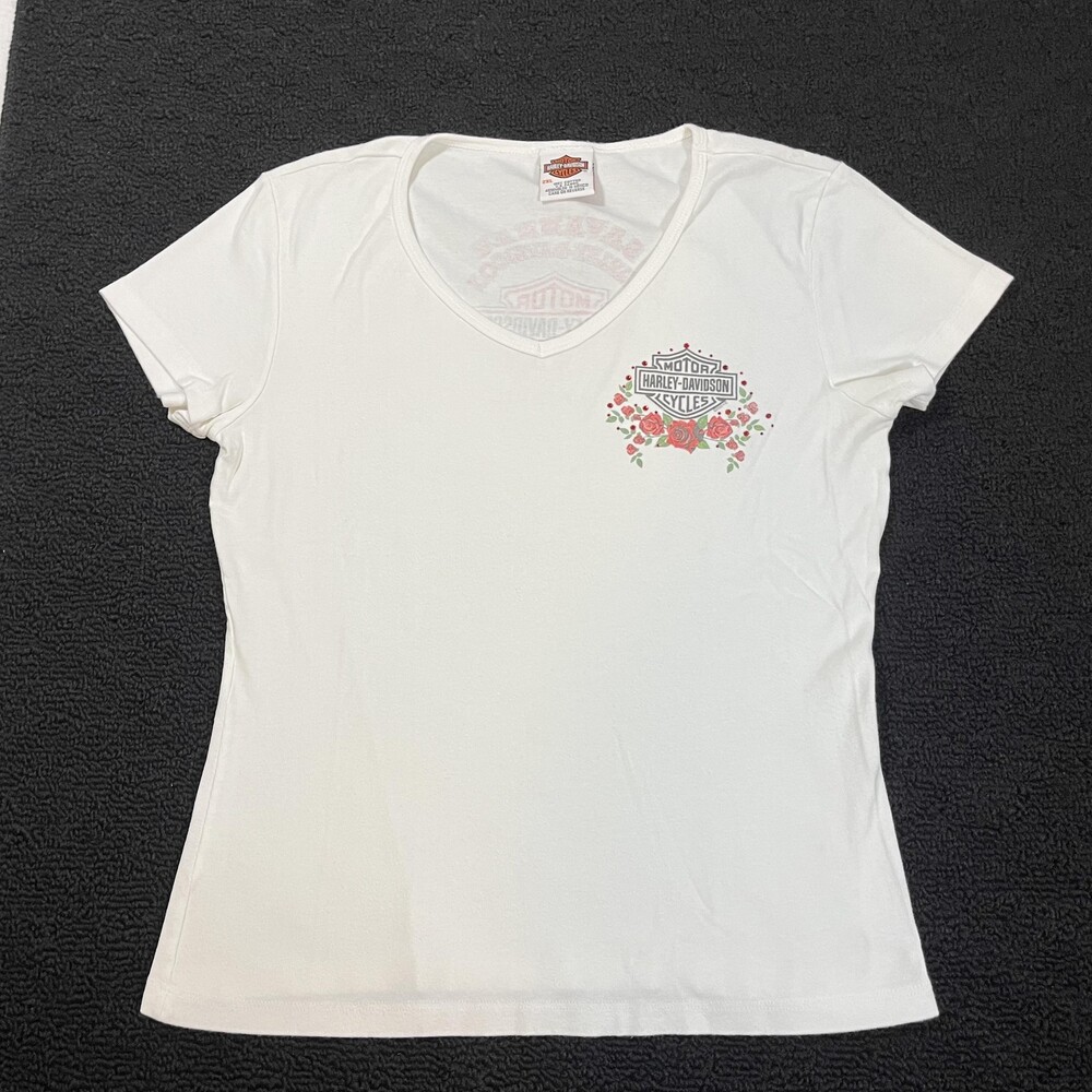 Vintage Harley Davidson Top Shirt Savannah GA Embellished Floral Biker Y2K